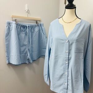 LUBOT Women's Pajamas Set Long Sleeve Button Down Shirt Casual Set XL